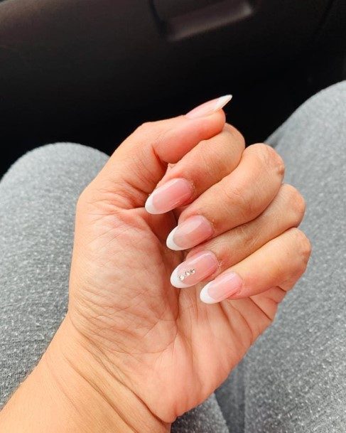 Lady With Elegant Almond French Nail Body Art