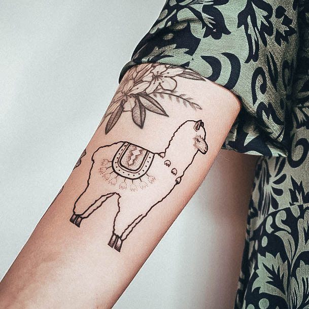 Lady With Elegant Alpaca Tattoo Body Art