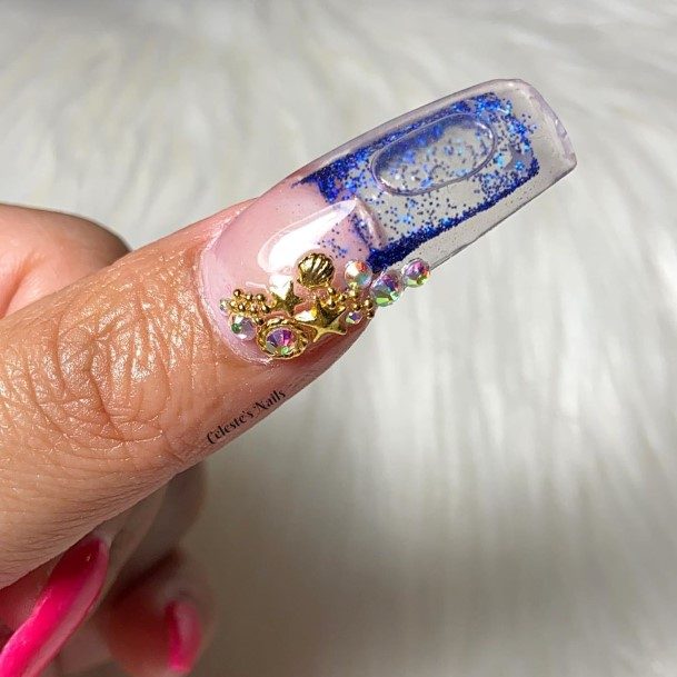 Lady With Elegant Aquarium Nail Body Art