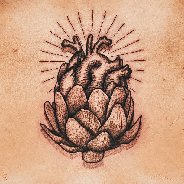 Lady With Elegant Artichoke Tattoo Body Art