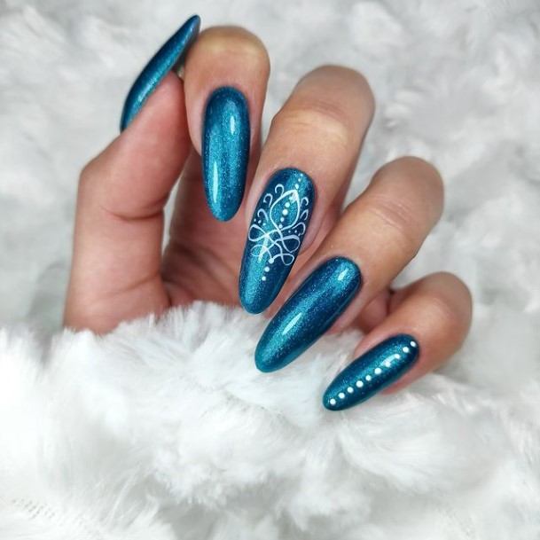 Lady With Elegant Azure Nail Body Art