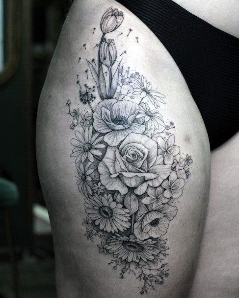 Lady With Elegant Babys Breath Tattoo Body Art