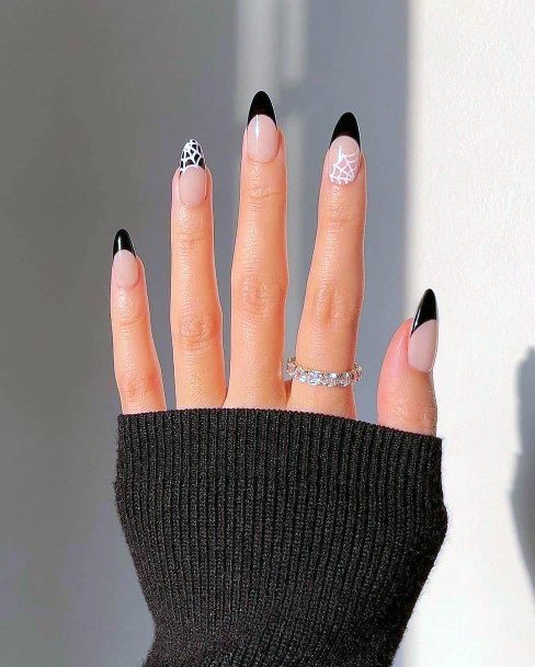 Lady With Elegant Black Dress Nail Body Art