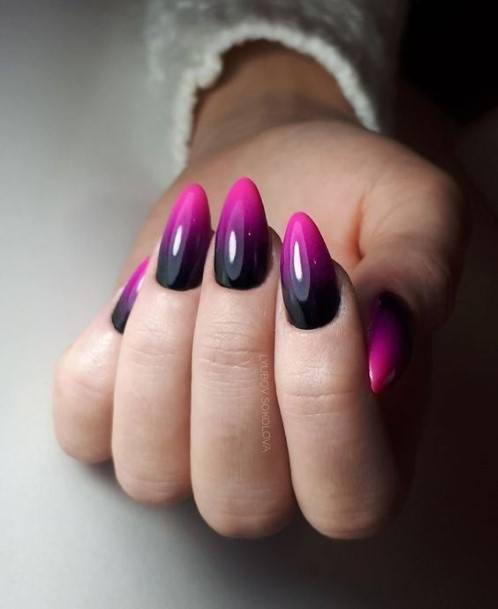 Lady With Elegant Black Ombre Nail Body Art