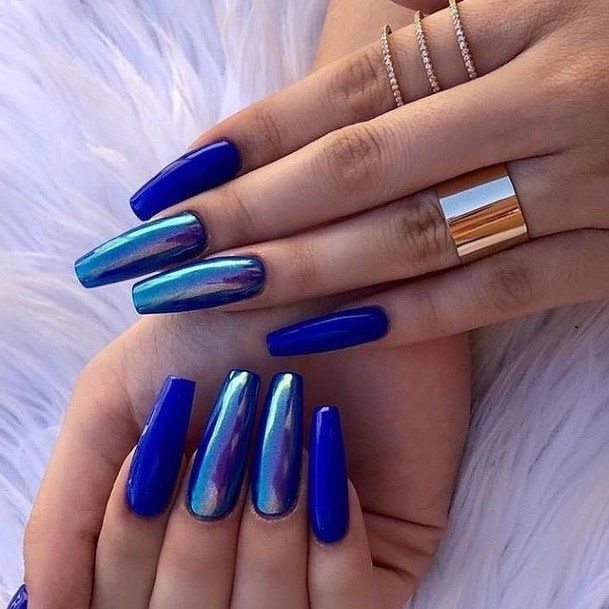 Lady With Elegant Blue Winter Nail Body Art