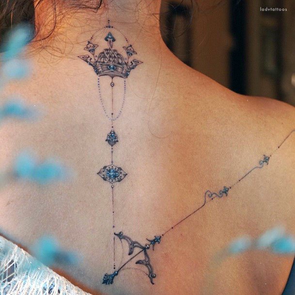 Lady With Elegant Bow And Arrow Tattoo Body Art