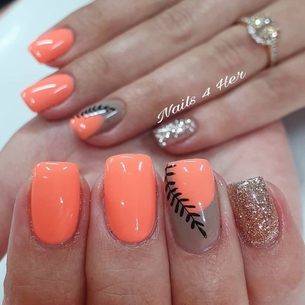 Lady With Elegant Bright Coral Nail Body Art