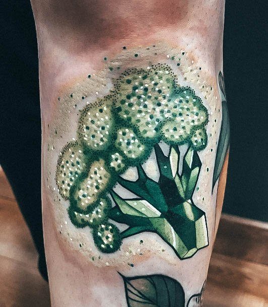 Lady With Elegant Broccoli Tattoo Body Art