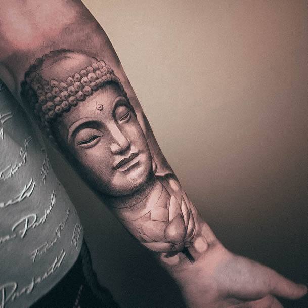 Lady With Elegant Buddha Tattoo Body Art