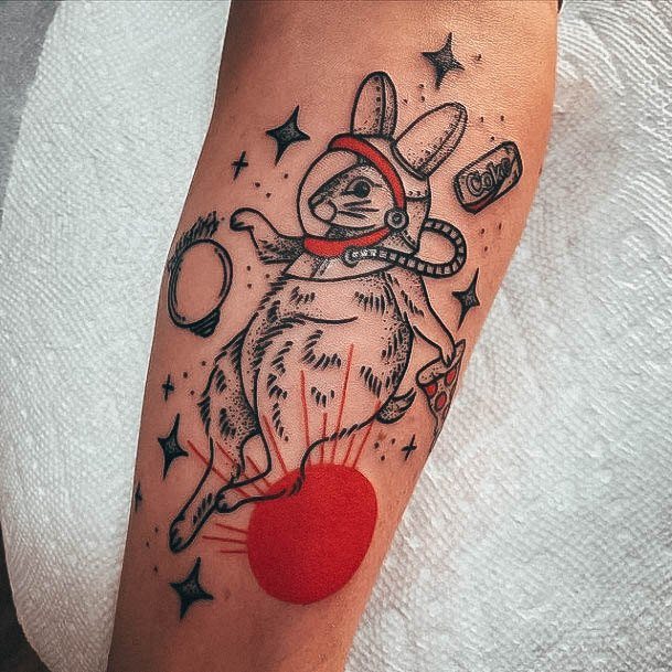 Lady With Elegant Bunny Rabbit Tattoo Body Art