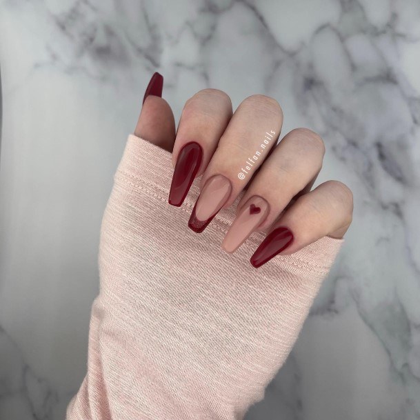 Lady With Elegant Burgundy Nail Body Art