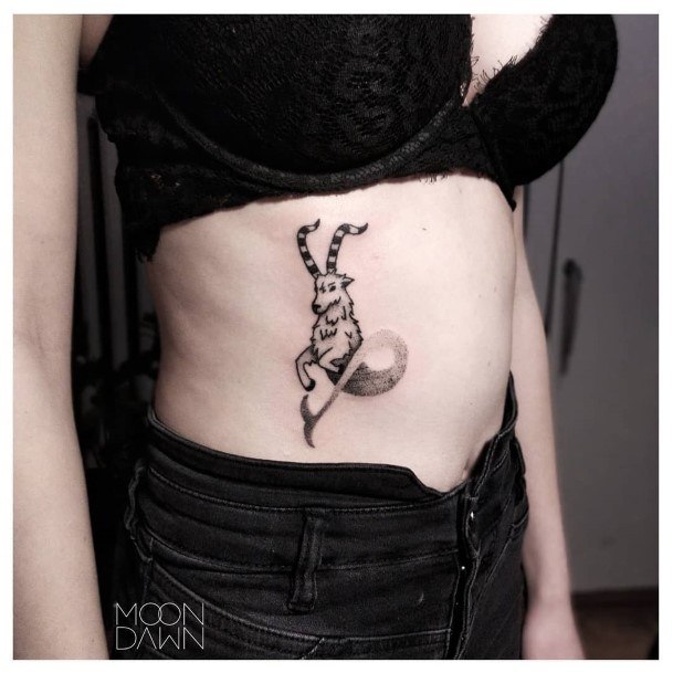 Lady With Elegant Capricorn Tattoo Body Art