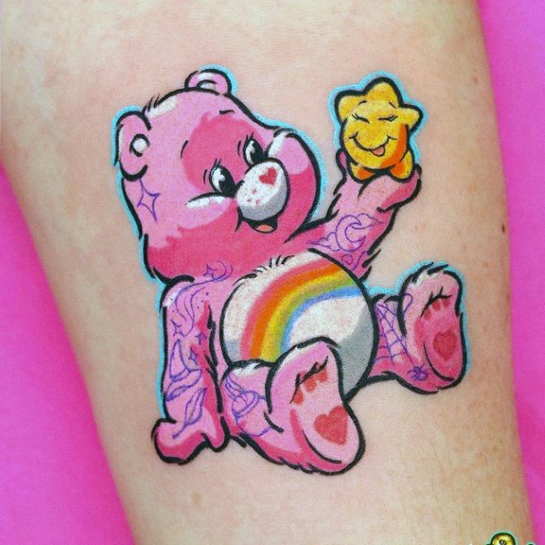 Lady With Elegant Carebears Tattoo Body Art