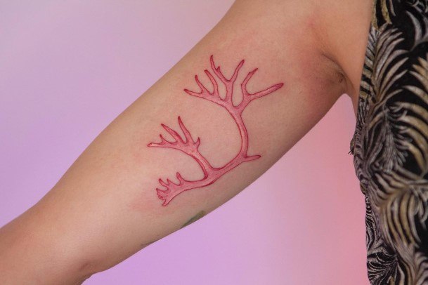 Lady With Elegant Caribou Reindeer Tattoo Body Art