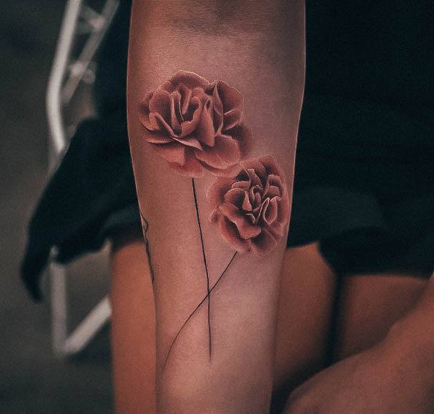 Lady With Elegant Carnation Tattoo Body Art