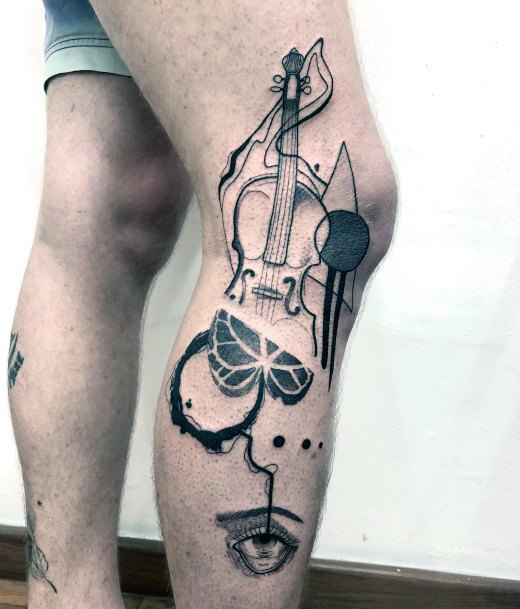 Lady With Elegant Cello Tattoo Body Art