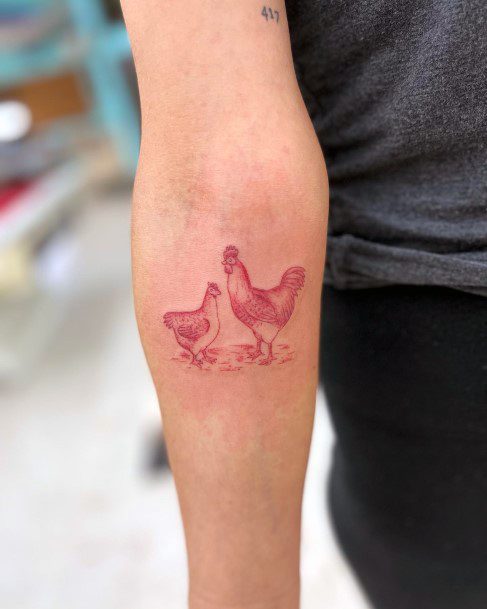 Lady With Elegant Chicken Tattoo Body Art