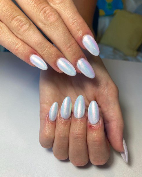 Lady With Elegant Chrome Nail Body Art