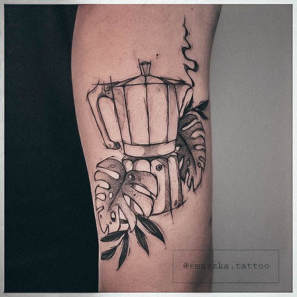 Lady With Elegant Coffee Pot Tattoo Body Art