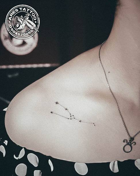 Lady With Elegant Constellation Tattoo Body Art