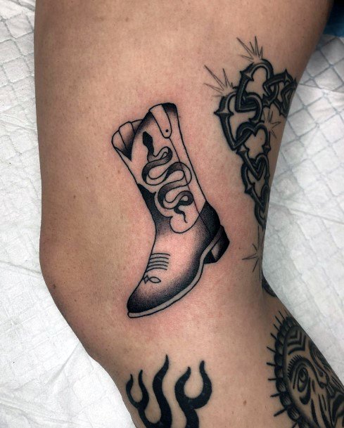 Lady With Elegant Cowboy Boot Tattoo Body Art