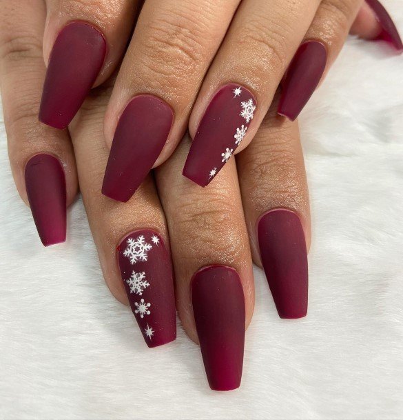 Lady With Elegant Dark Maroon Nail Body Art