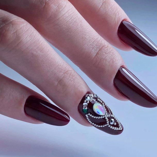 Lady With Elegant Deep Purple Nail Body Art