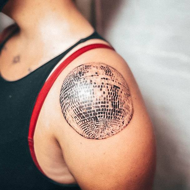 Lady With Elegant Disco Ball Tattoo Body Art