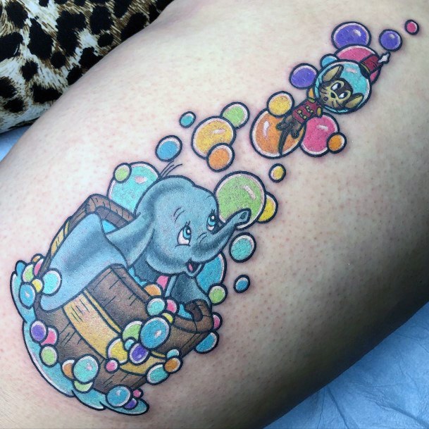 Lady With Elegant Dumbo Tattoo Body Art