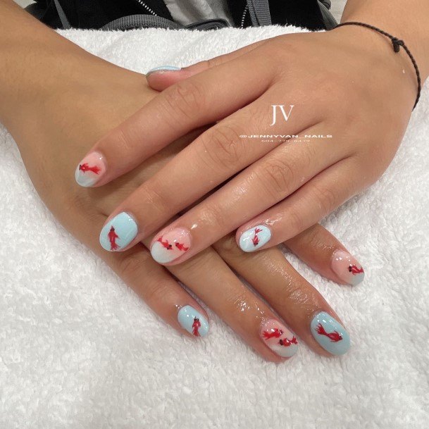 Lady With Elegant Fish Nail Body Art