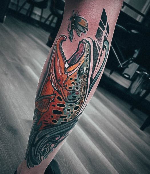 Lady With Elegant Fishing Tattoo Body Art