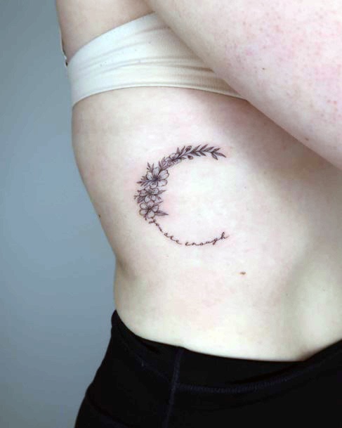 Lady With Elegant Flower Moon Tattoo Body Art