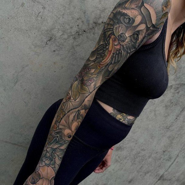 Lady With Elegant Forearm Sleeve Tattoo Body Art