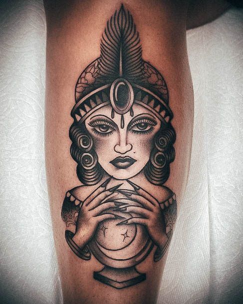 Lady With Elegant Fortune Teller Tattoo Body Art