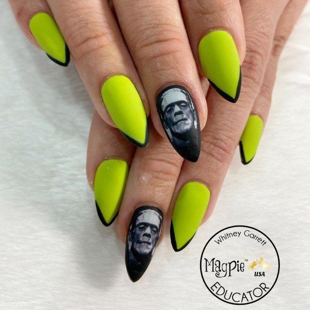 Lady With Elegant Frankenstein Nail Body Art