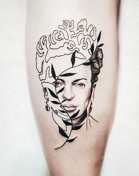 Lady With Elegant Frida Tattoo Body Art