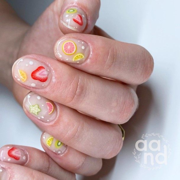 Lady With Elegant Fruit Nail Body Art