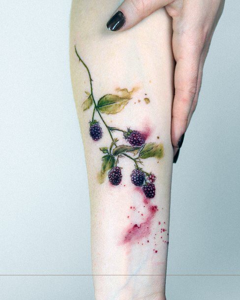 Lady With Elegant Fruit Tattoo Body Art