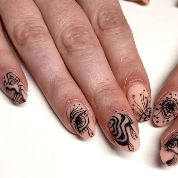 Lady With Elegant Funky Nail Body Art