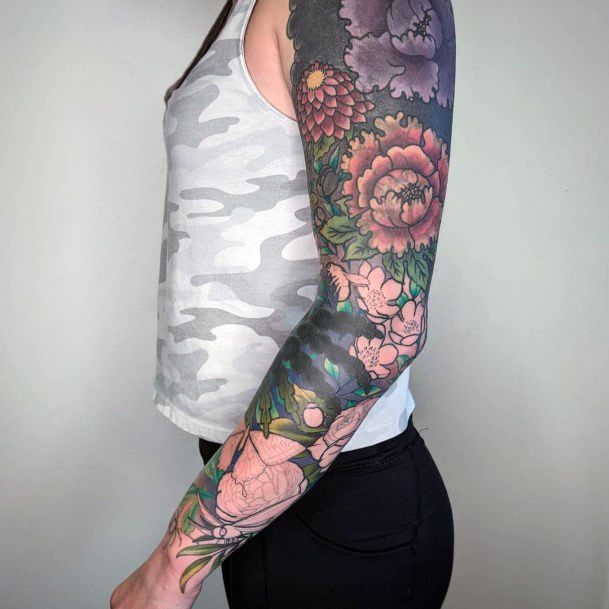 Lady With Elegant Gardening Tattoo Body Art