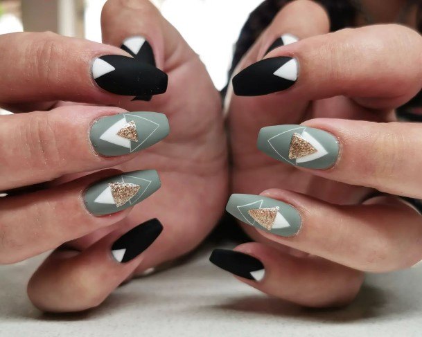 Lady With Elegant Geometric Nail Body Art