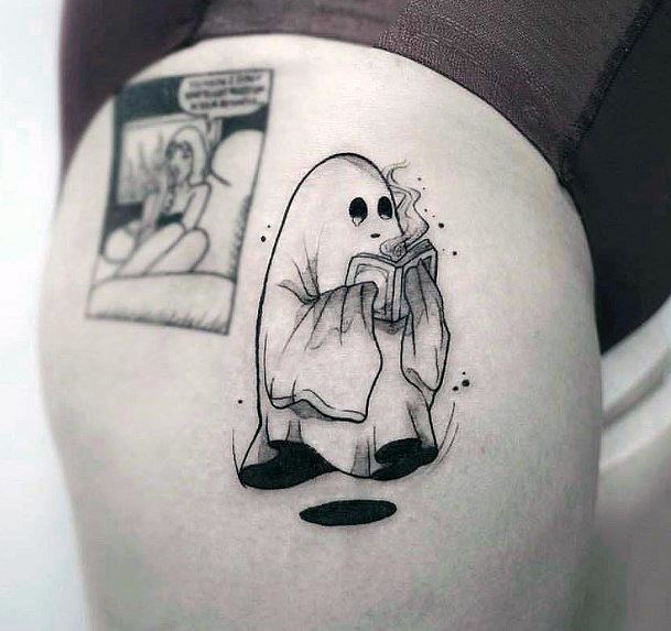 Lady With Elegant Ghost Tattoo Body Art