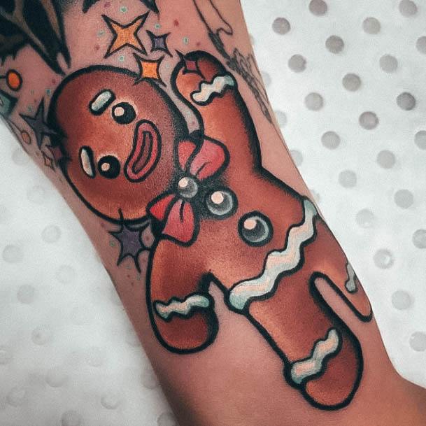 Lady With Elegant Gingerbread Man Tattoo Body Art