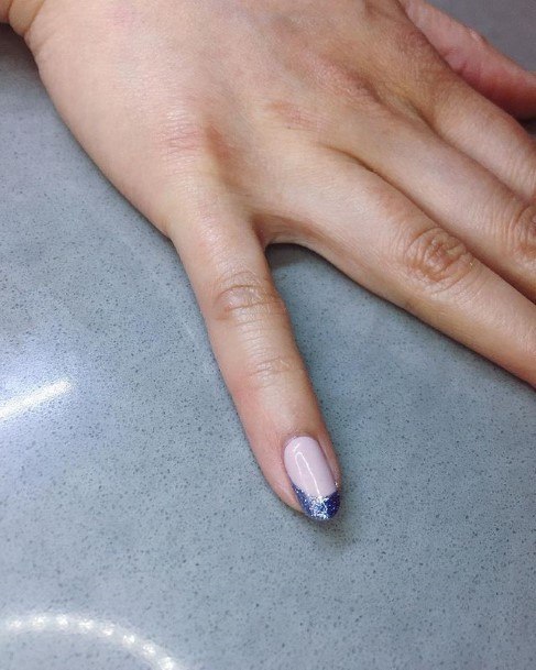 Lady With Elegant Glitter French Tip Nail Body Art