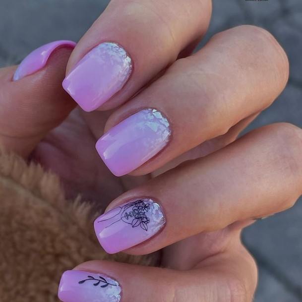 Lady With Elegant Glitter Ombre Nail Body Art