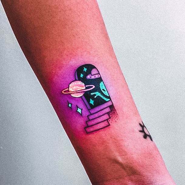 Lady With Elegant Glow In The Dark Tattoo Body Art Space Door Alien