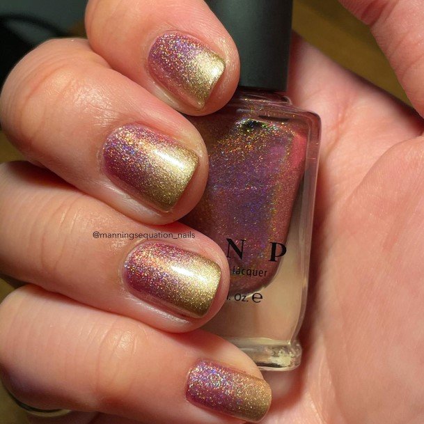 Lady With Elegant Gold Ombre Nail Body Art