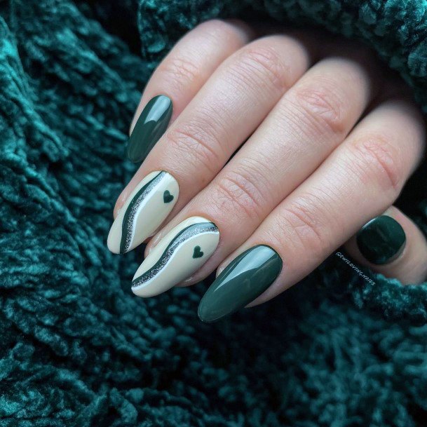 Lady With Elegant Green Dress Nail Body Art