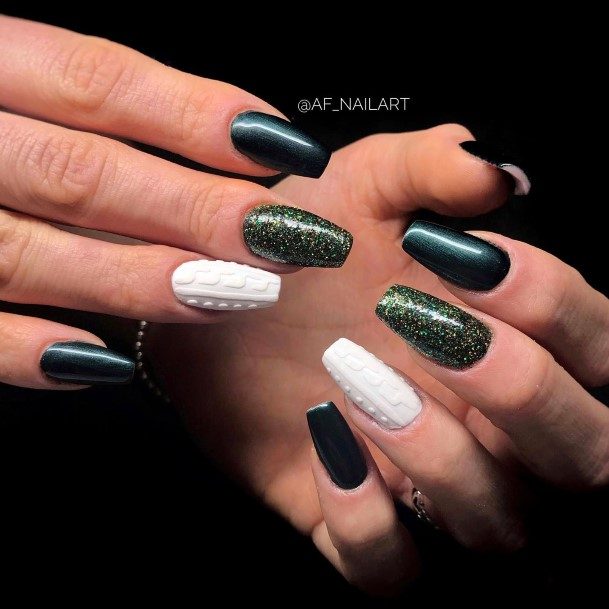 Lady With Elegant Green Glitter Nail Body Art