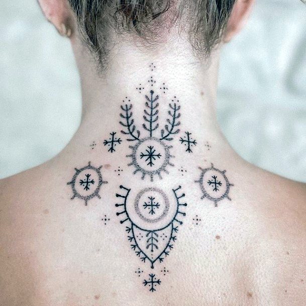 Lady With Elegant Handpoke Tattoo Body Art